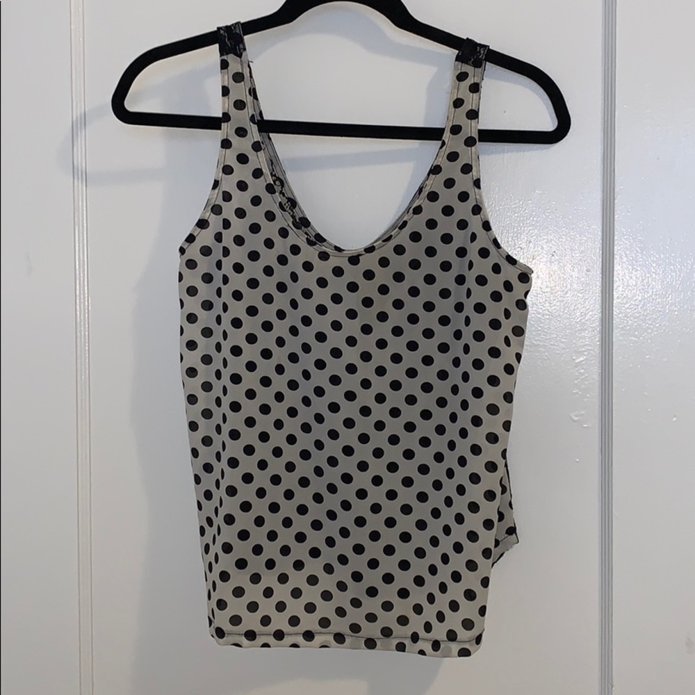 Black & white polka dot lace back tank top